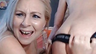 Two Blonde Lesbian Sharing One Dildo For Pleasure