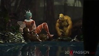 Peri muda yang seksi menjadi kacau oleh orck besar di luar ruangan